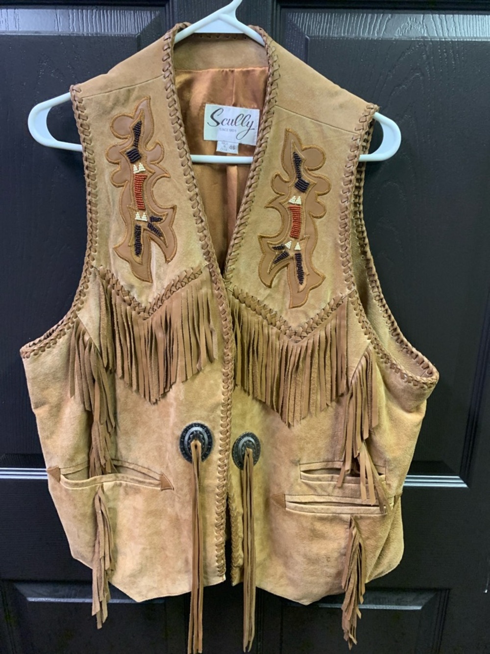 Vintage Scully Suede Fringe Vest with Beaded Western Embroidery